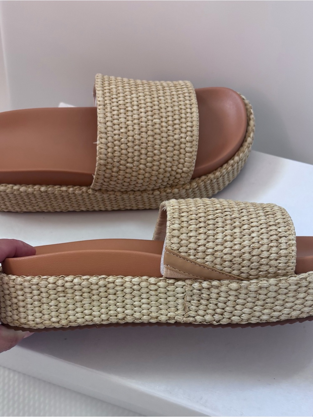 NIB-Woven Slide Sandals in Natural Straw - Women's Casual Slip-On